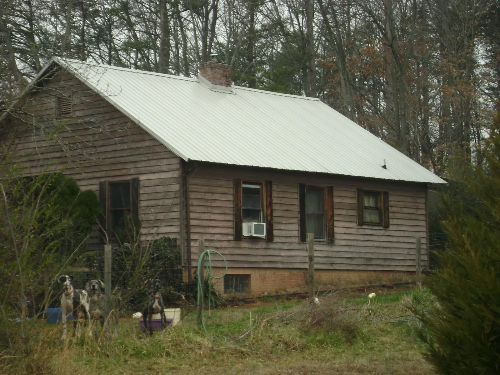 White metal roof on an old wood sided farmhouse, from a Metal Roof Installation job in Dolomite